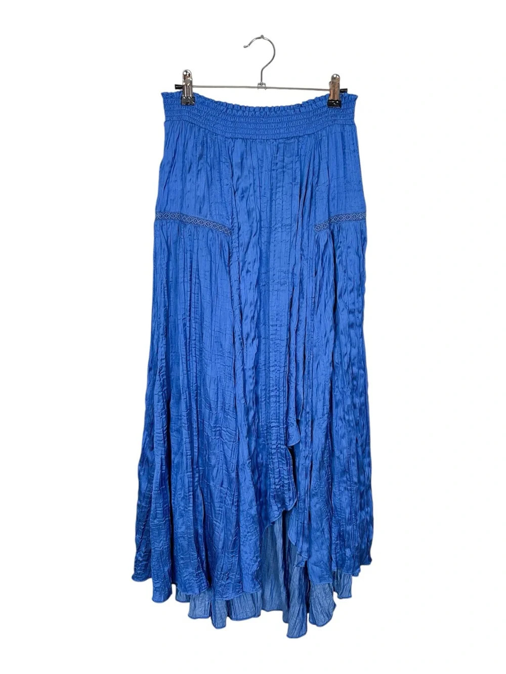 Maje Satin Effect Pleated Blue Midi Skirt